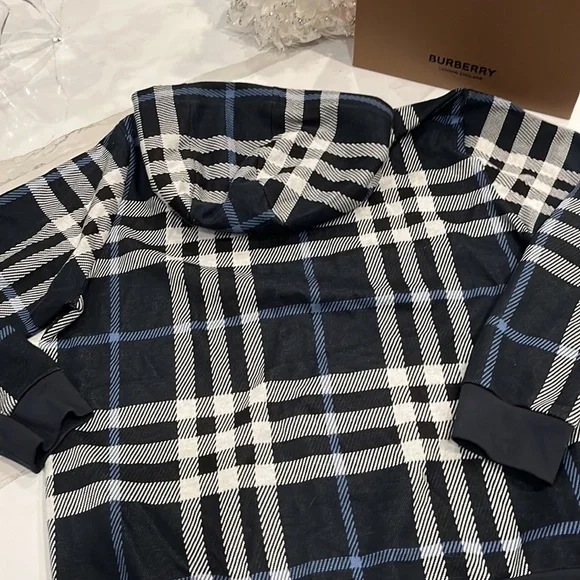 Mens Burberry Ferryfield Checks Hoodie sz L Navy blue/white